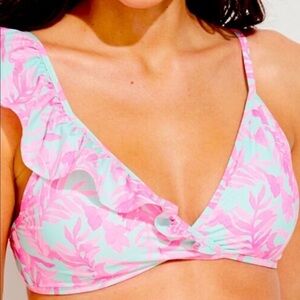 VINEYARD Vines Bougainvillea Palm Ruffle Bikini Top Large